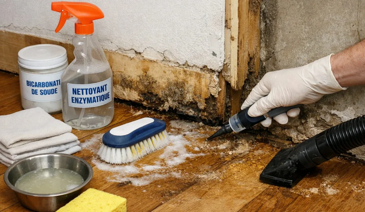 Comment nettoyer un sol imbibé d’urine animale sous parquet, plinthes et cloisons ?