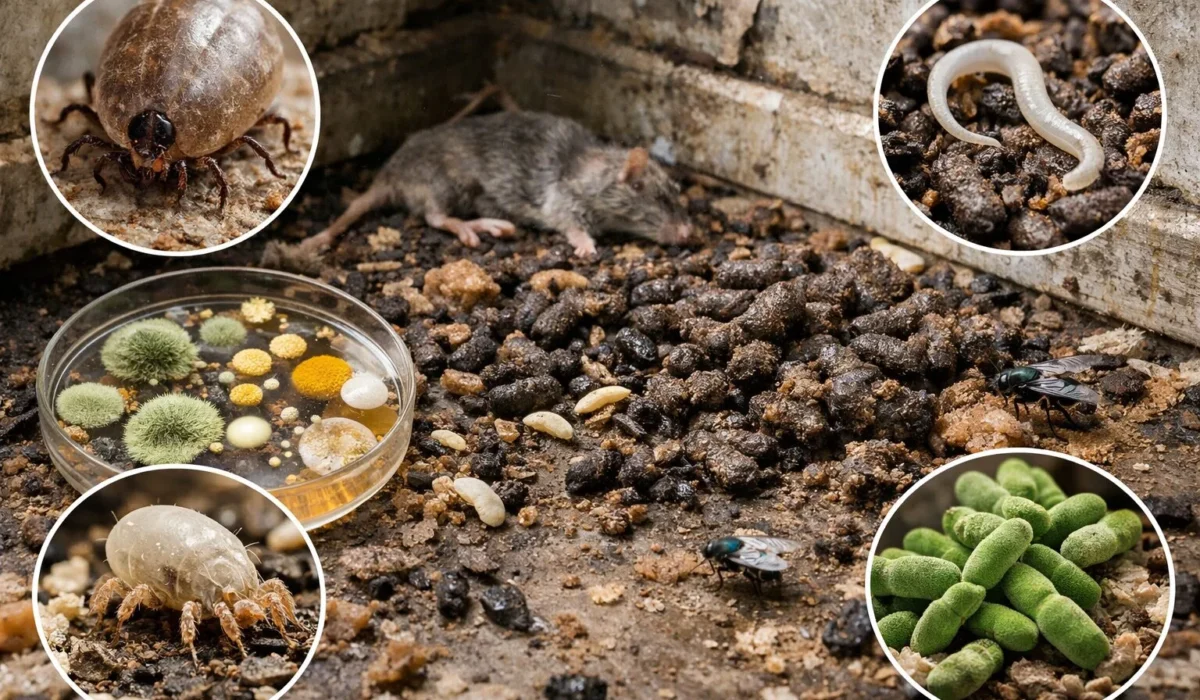 Quels parasites et bactéries possibles dans un logement saturé de déjections animales ?