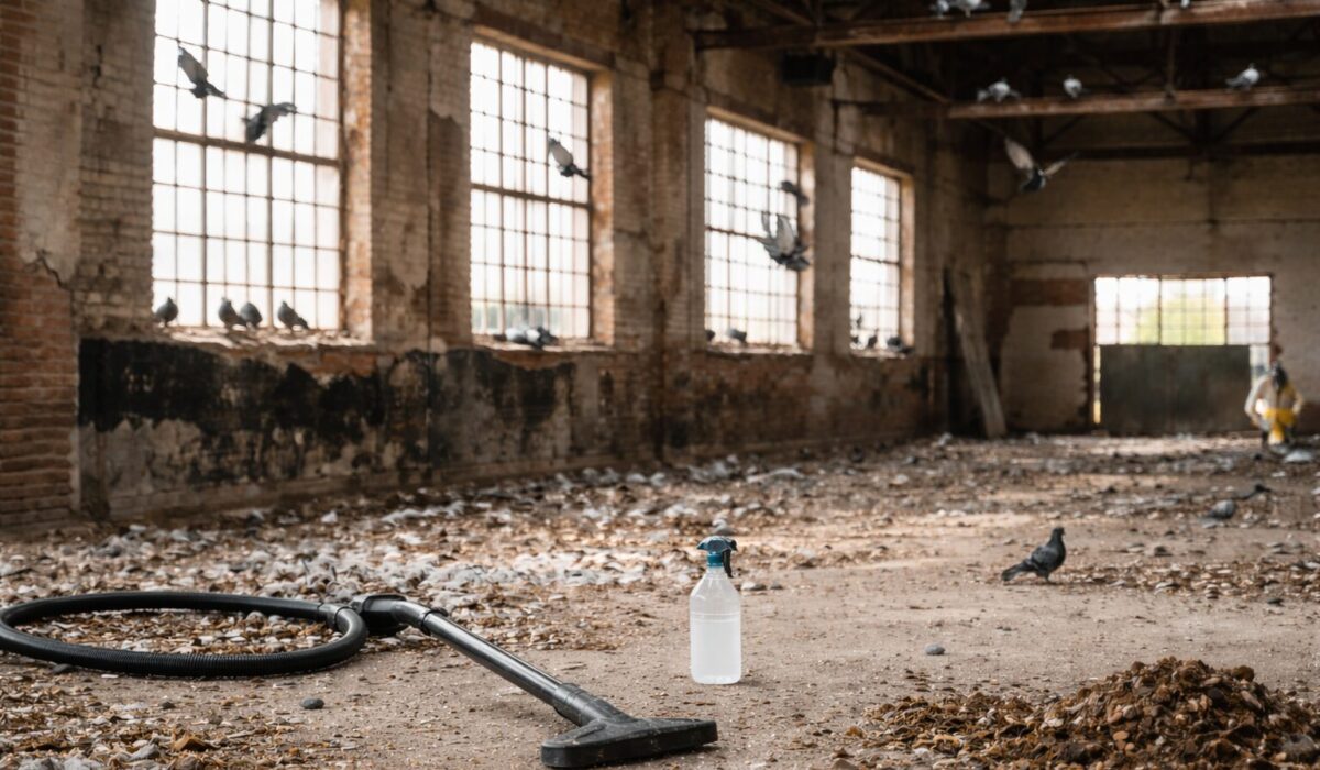 usine abandonnée et sale fiente de pigeon